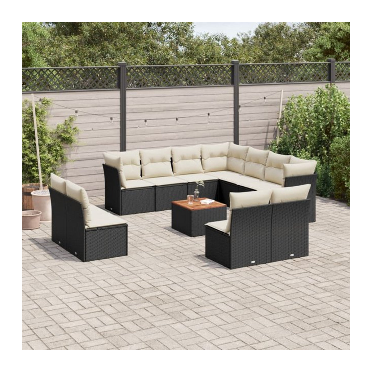 Vidaxl Gartenmöbel-Set aus Polyrattan und Akazie mit Kissen, 12-teilig, Schwarz - Bild 1