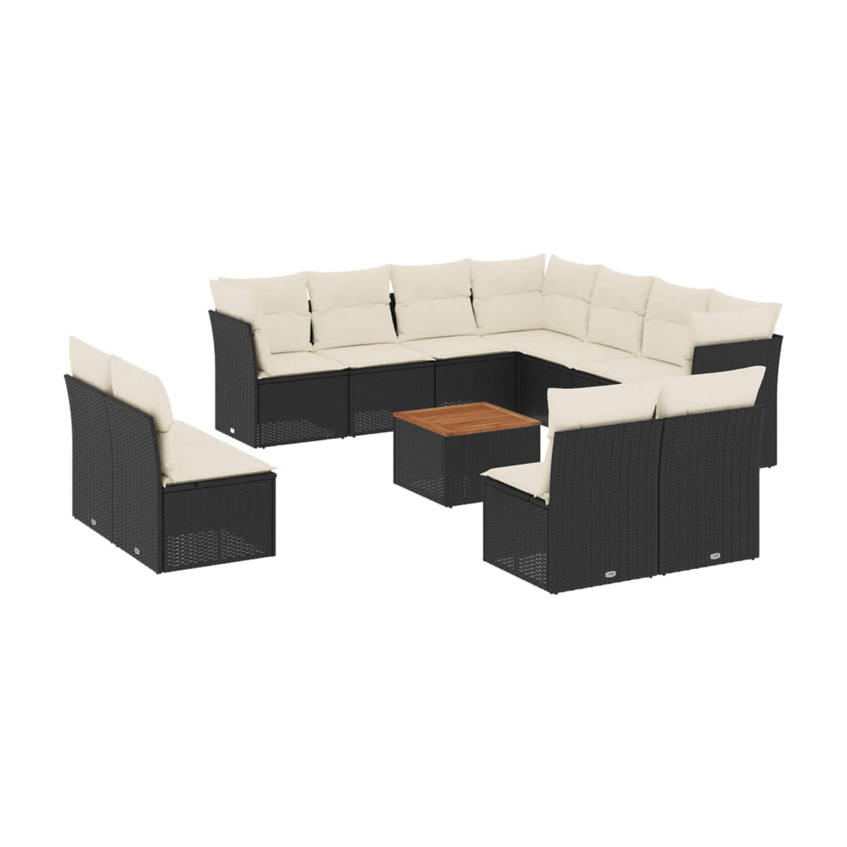 Vidaxl Gartenmöbel-Set aus Polyrattan und Akazie mit Kissen, 12-teilig, Schwarz - Bild 2