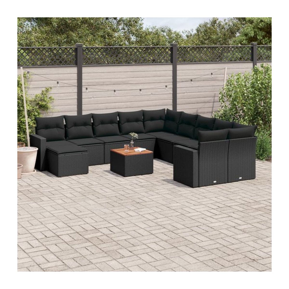 Vidaxl Gartenmöbel-Set aus Polyrattan und Akazie mit Kissen, 12-teilig, Schwarz - Bild 1