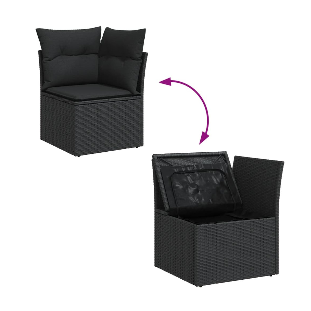 Vidaxl Gartenmöbel-Set aus Polyrattan und Akazie mit Kissen, 12-teilig, Schwarz - Bild 2
