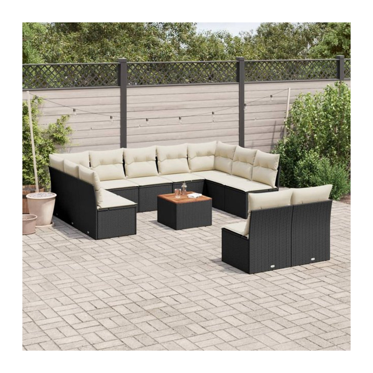 Vidaxl Gartenmöbel-Set aus Polyrattan und Akazie mit Kissen, 12-teilig, Schwarz - Bild 1