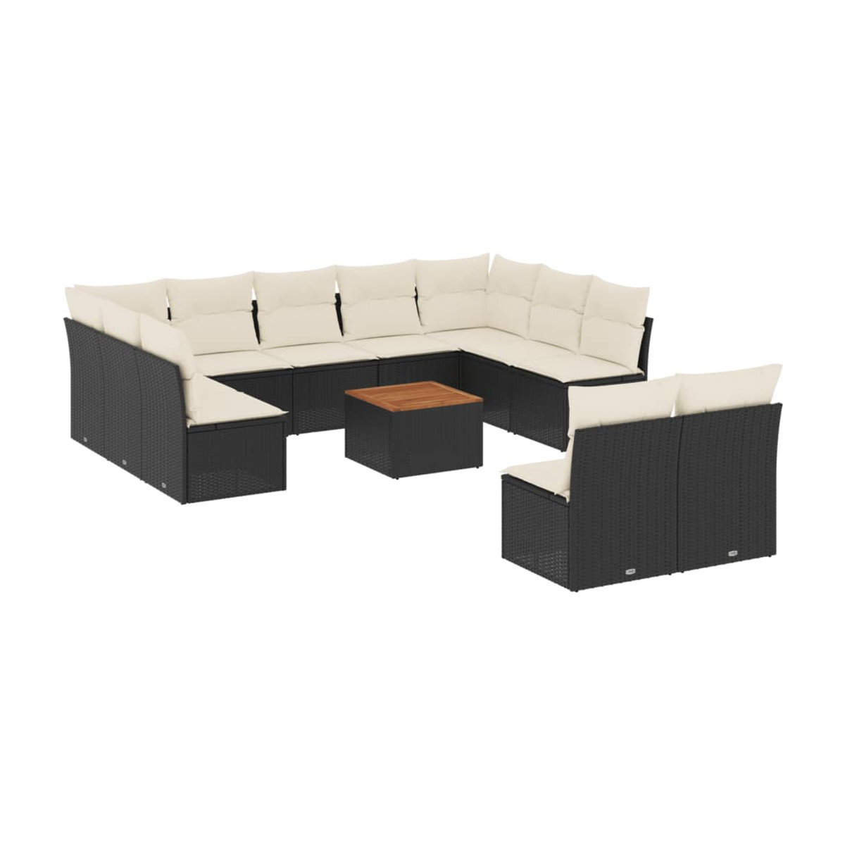Vidaxl Gartenmöbel-Set aus Polyrattan und Akazie mit Kissen, 12-teilig, Schwarz - Bild 2
