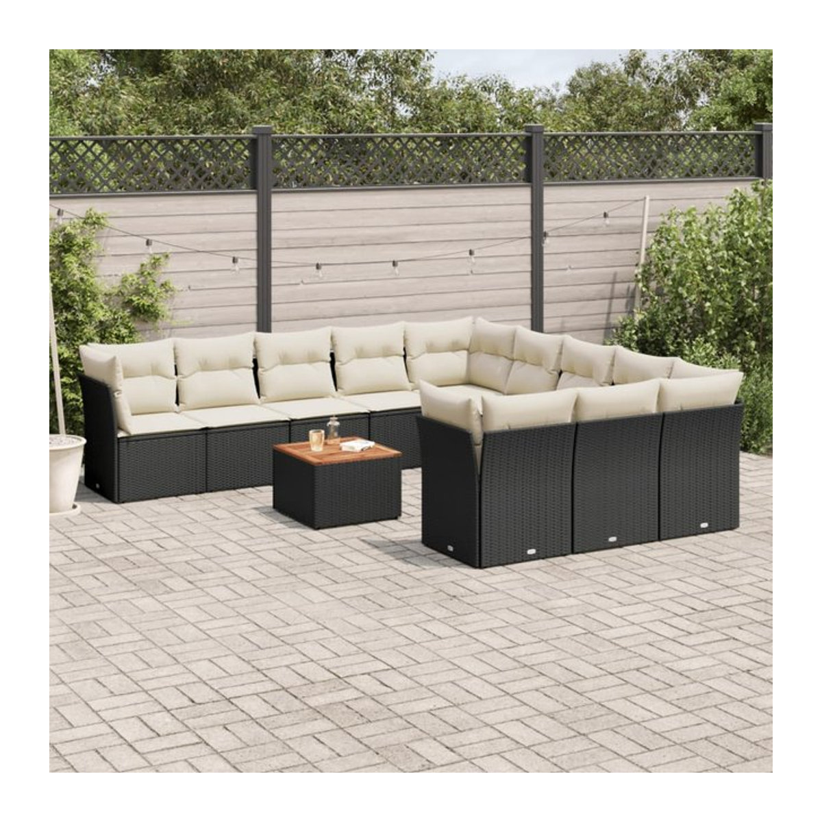 Vidaxl Gartenmöbel-Set aus Polyrattan und Akazie mit Kissen, 12-teilig, Schwarz - Bild 1