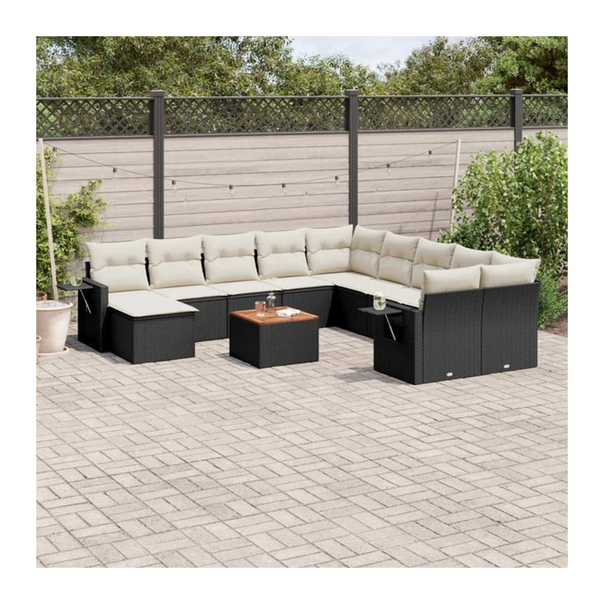 Vidaxl Gartenmöbel-Set aus Polyrattan und Akazie mit Kissen, 12-teilig, Schwarz - Bild 1