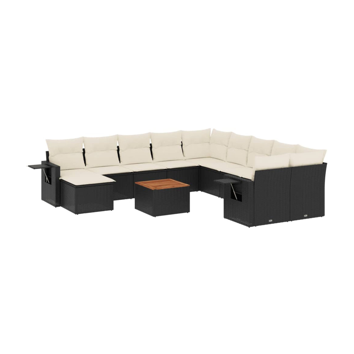 Vidaxl Gartenmöbel-Set aus Polyrattan und Akazie mit Kissen, 12-teilig, Schwarz - Bild 2