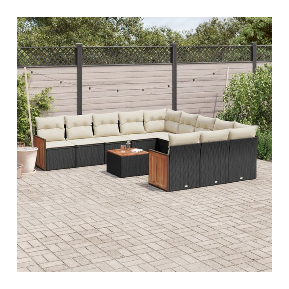 Vidaxl Gartenmöbel-Set aus Polyrattan und Akazie mit Kissen, 12-teilig, Schwarz - Bild 1