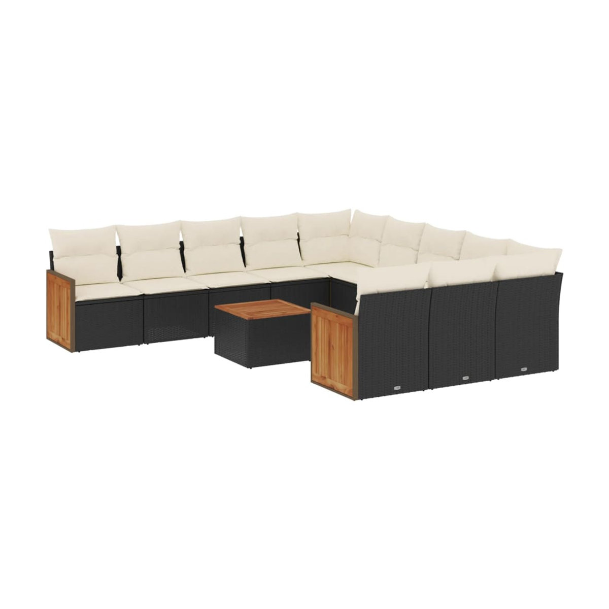 Vidaxl Gartenmöbel-Set aus Polyrattan und Akazie mit Kissen, 12-teilig, Schwarz - Bild 3