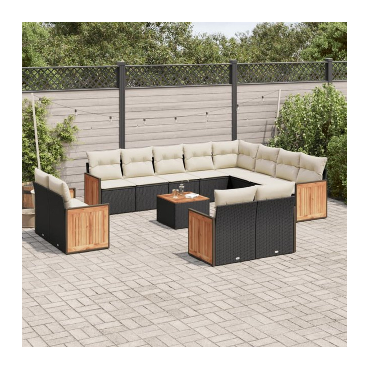 Vidaxl Gartenmöbel-Set aus Polyrattan und Akazie mit Kissen, 13-teilig, Schwarz - Bild 1