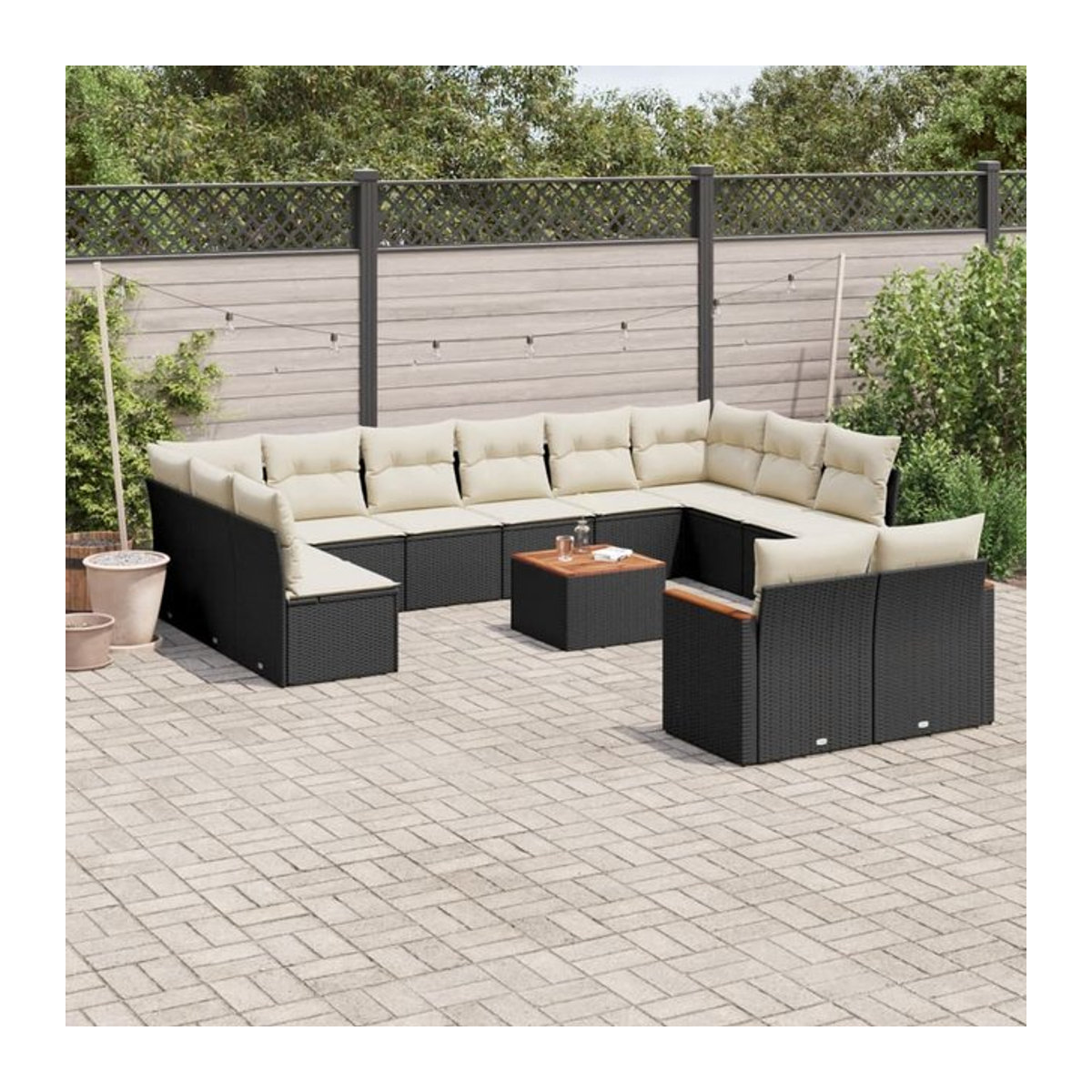Vidaxl Gartenmöbel-Set aus Polyrattan und Akazie mit Kissen, 13-teilig, Schwarz - Bild 1
