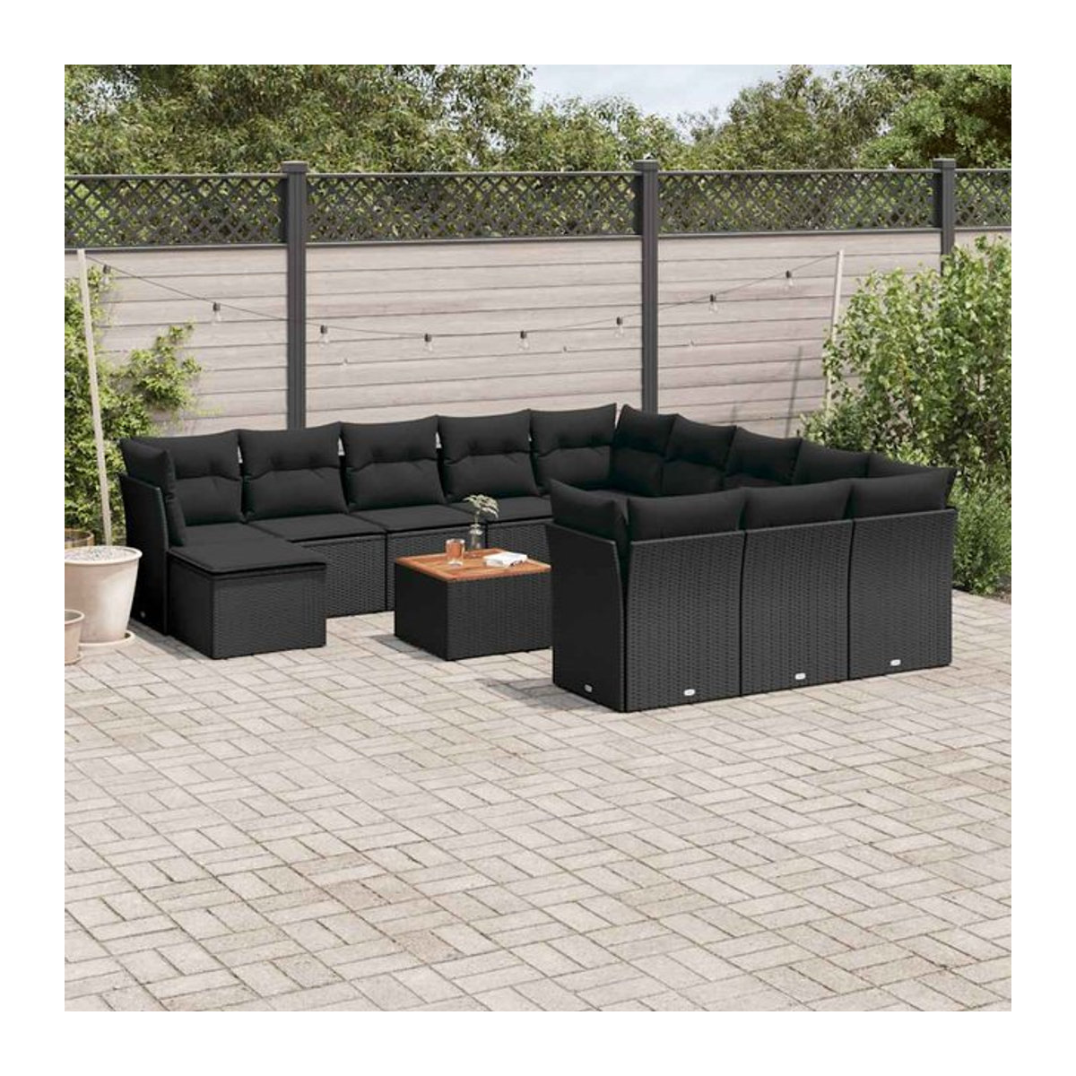 Vidaxl Gartenmöbel-Set aus Polyrattan und Akazie mit Kissen, 13-teilig, Schwarz - Bild 1