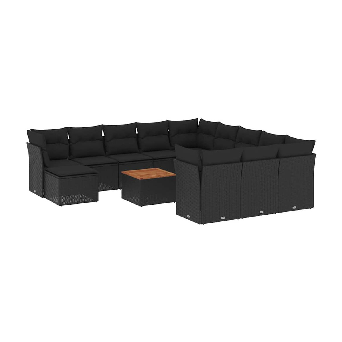 Vidaxl Gartenmöbel-Set aus Polyrattan und Akazie mit Kissen, 13-teilig, Schwarz - Bild 2