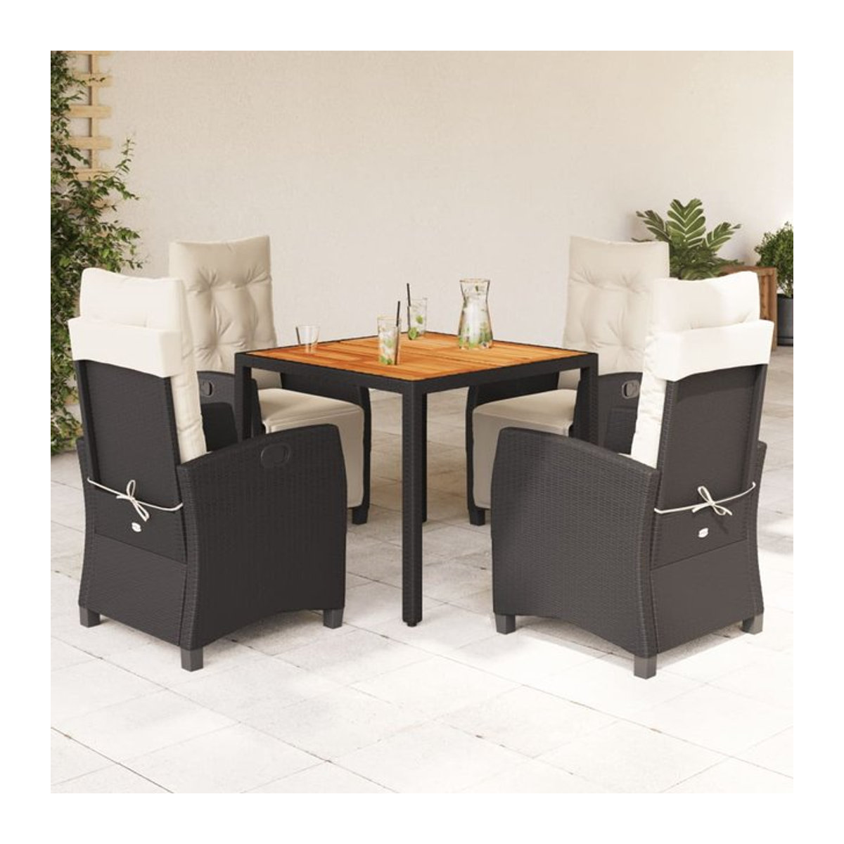 Vidaxl Gartenmöbel-Set aus Polyrattan und Akazie mit Kissen, 5-teilig, Schwarz - Bild 1