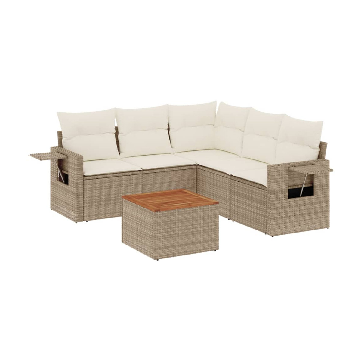 Vidaxl Gartenmöbel-Set aus Polyrattan und Akazie mit Kissen, 6-teilig, Beige - Bild 2