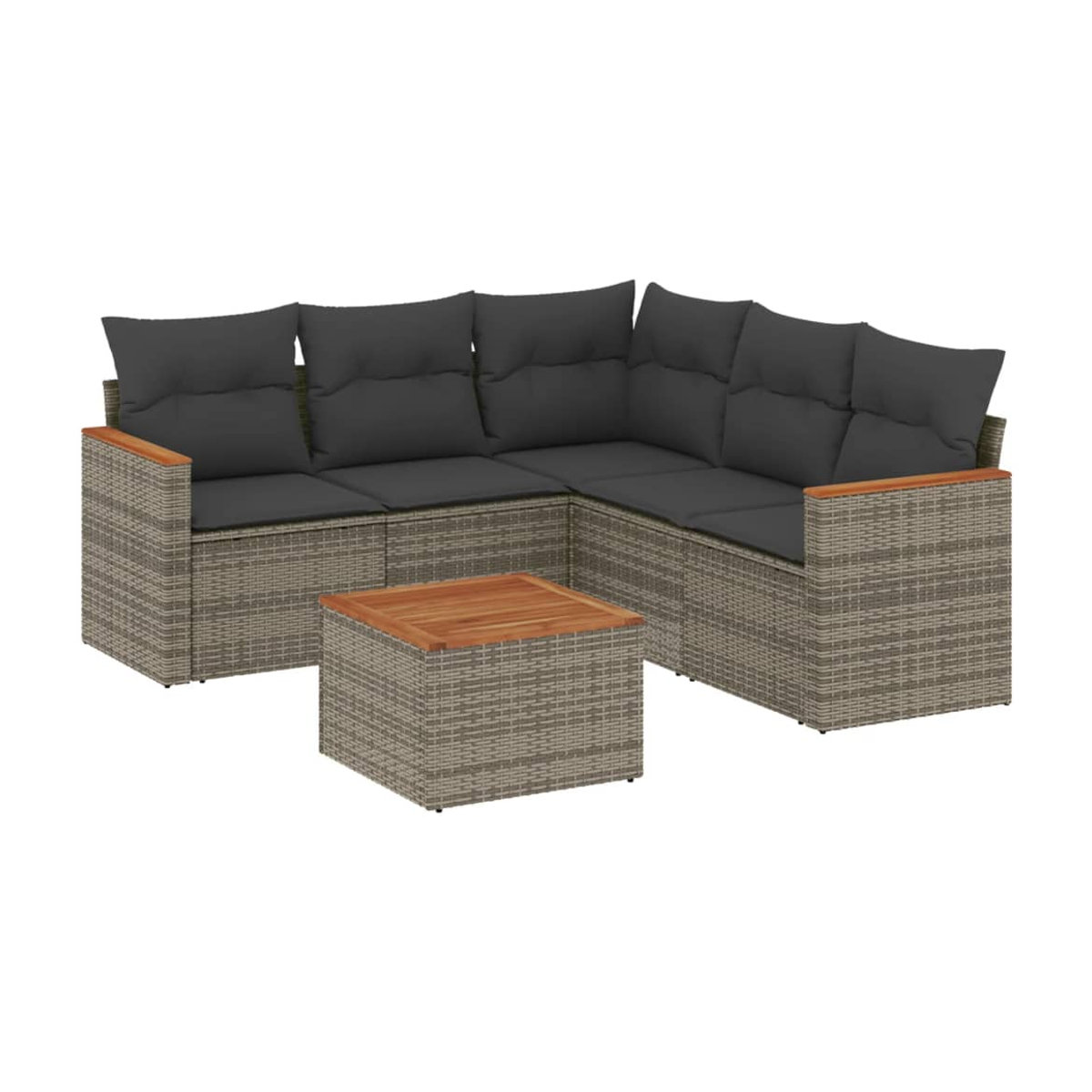Vidaxl Gartenmöbel-Set aus Polyrattan und Akazie mit Kissen, 6-teilig, Grau - Bild 2