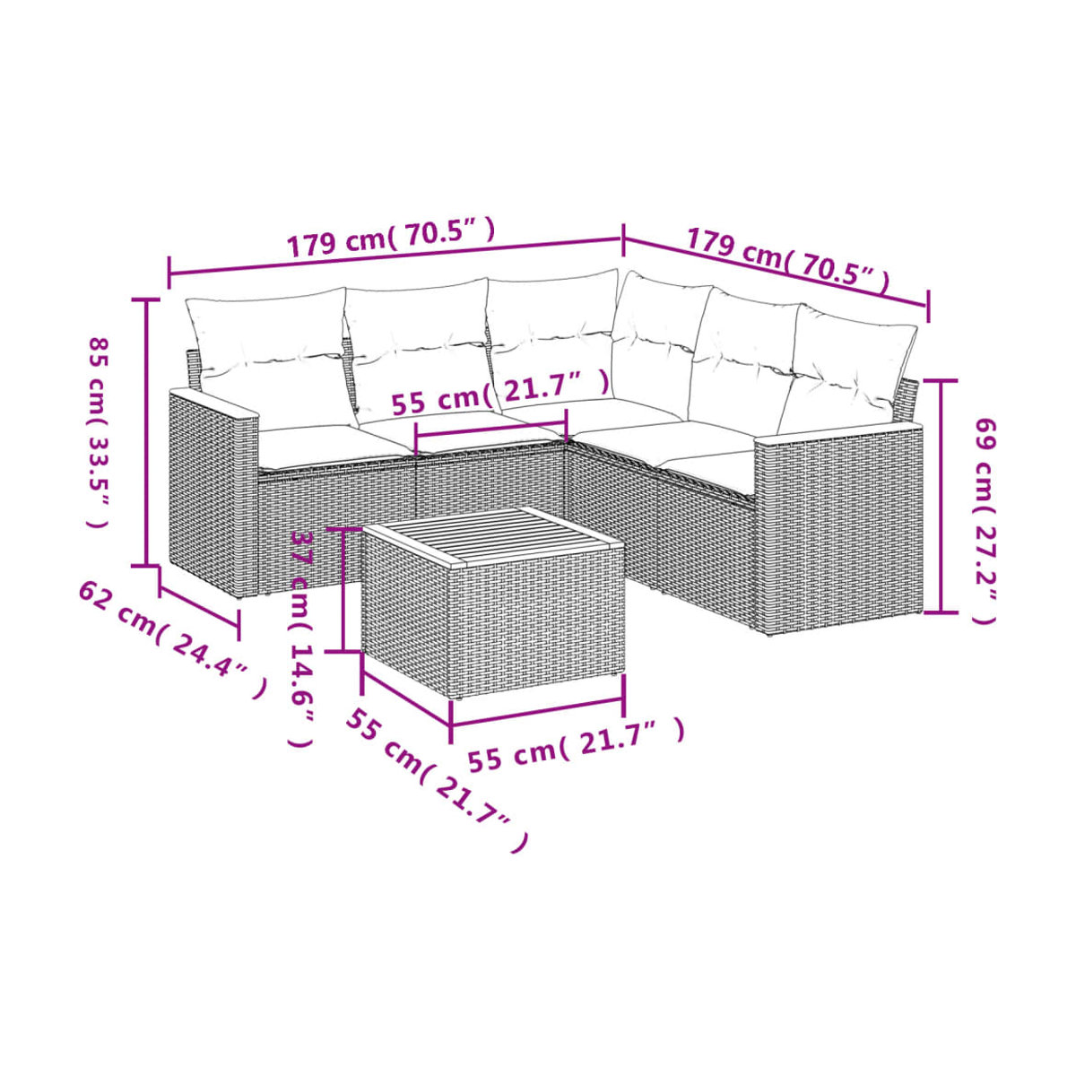 Vidaxl Gartenmöbel-Set aus Polyrattan und Akazie mit Kissen, 6-teilig, Grau - Bild 3