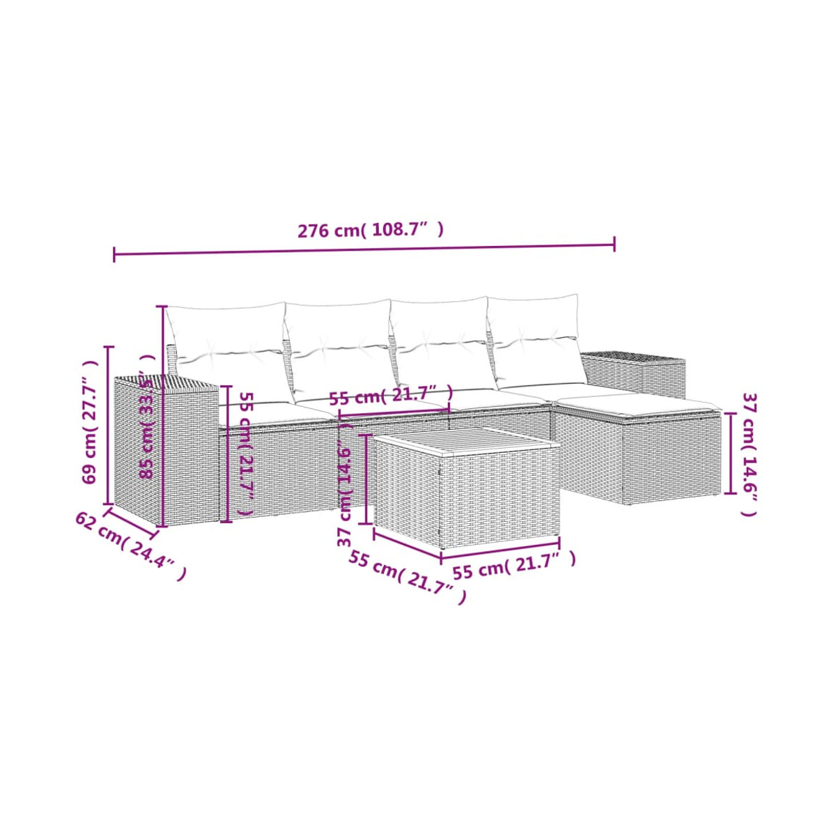 Vidaxl Gartenmöbel-Set aus Polyrattan und Akazie mit Kissen, 6-teilig, Grau - Bild 2