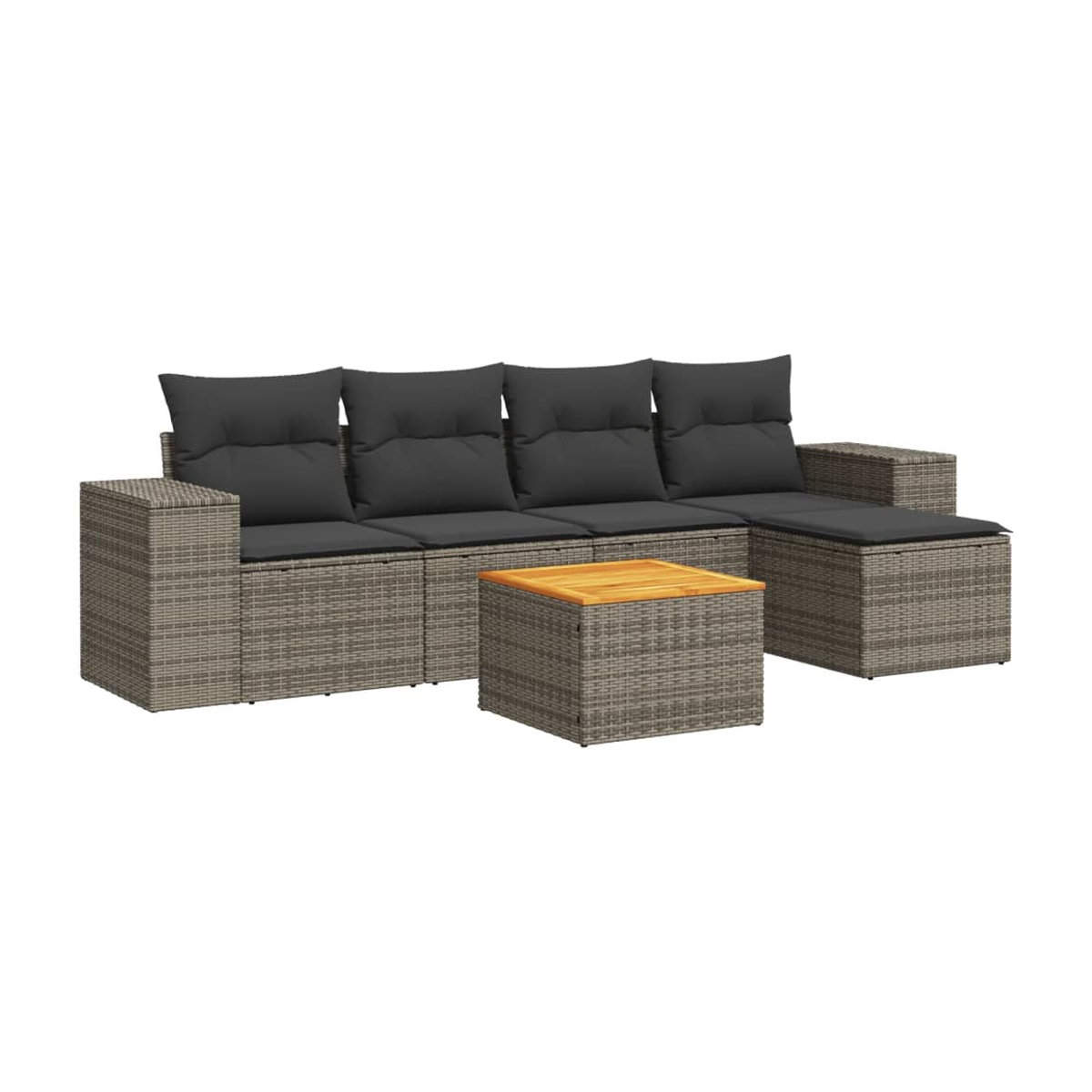 Vidaxl Gartenmöbel-Set aus Polyrattan und Akazie mit Kissen, 6-teilig, Grau - Bild 3