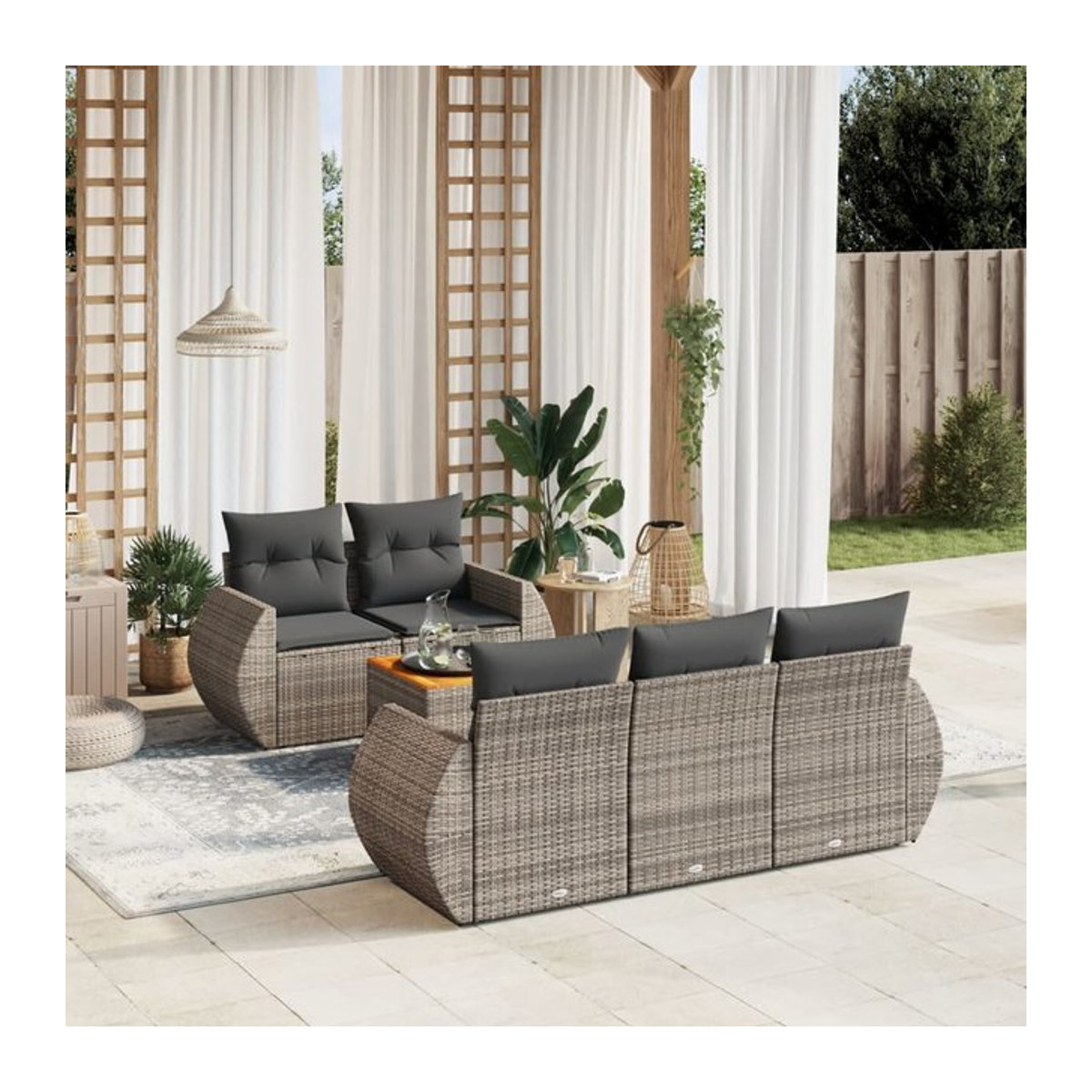 Vidaxl Gartenmöbel-Set aus Polyrattan und Akazie mit Kissen, 6-teilig, Grau - Bild 1