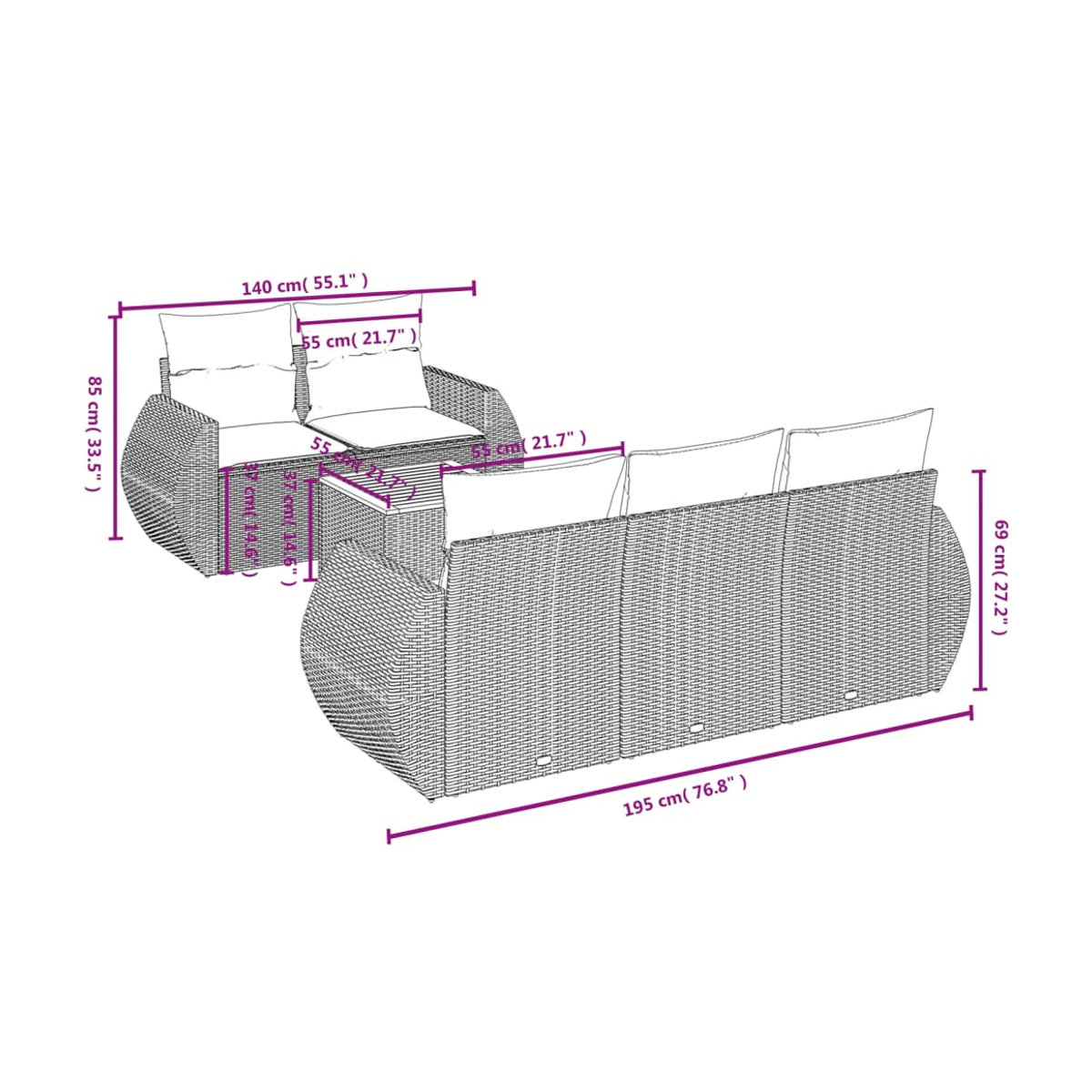Vidaxl Gartenmöbel-Set aus Polyrattan und Akazie mit Kissen, 6-teilig, Grau - Bild 2