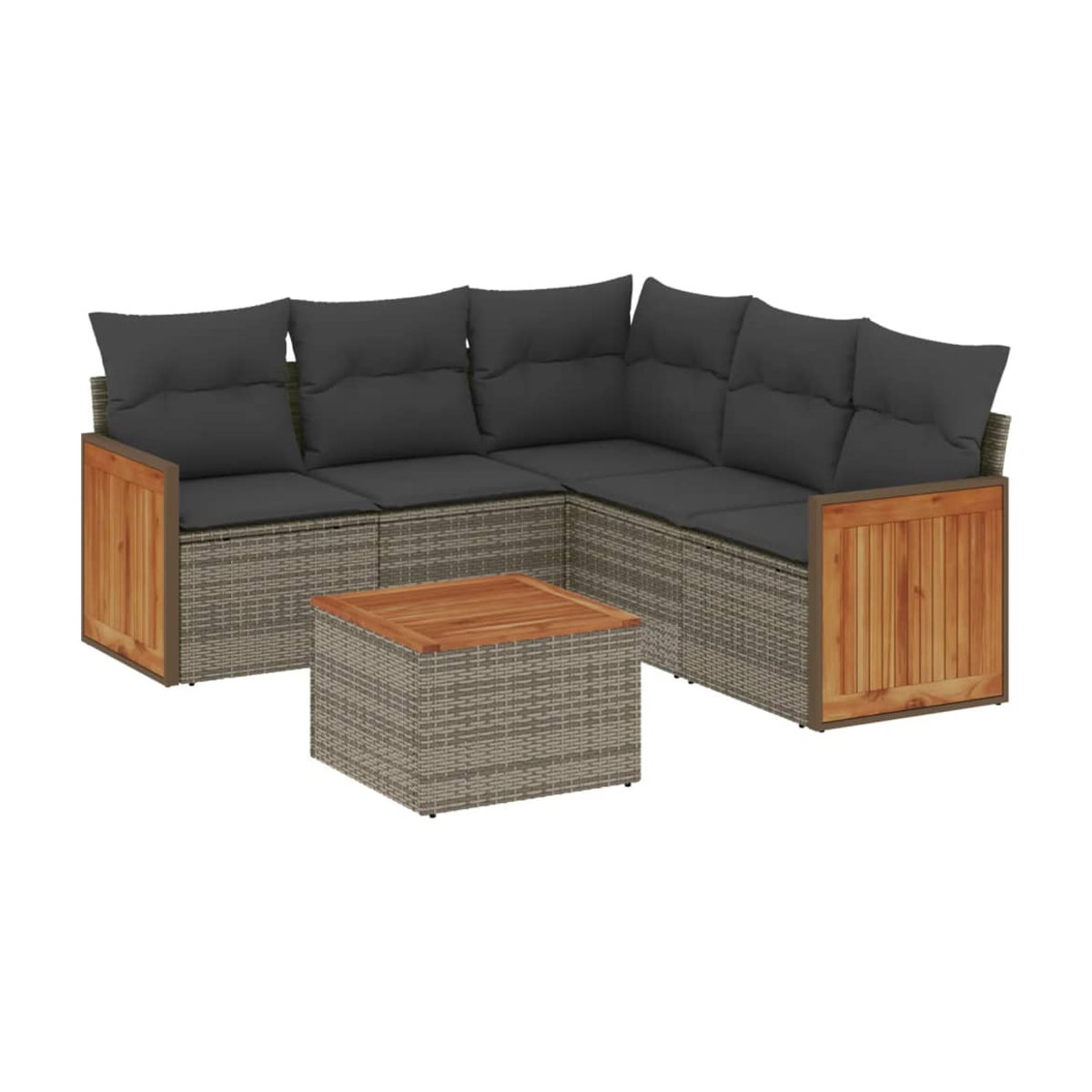 Vidaxl Gartenmöbel-Set aus Polyrattan und Akazie mit Kissen, 6-teilig, Grau - Bild 3