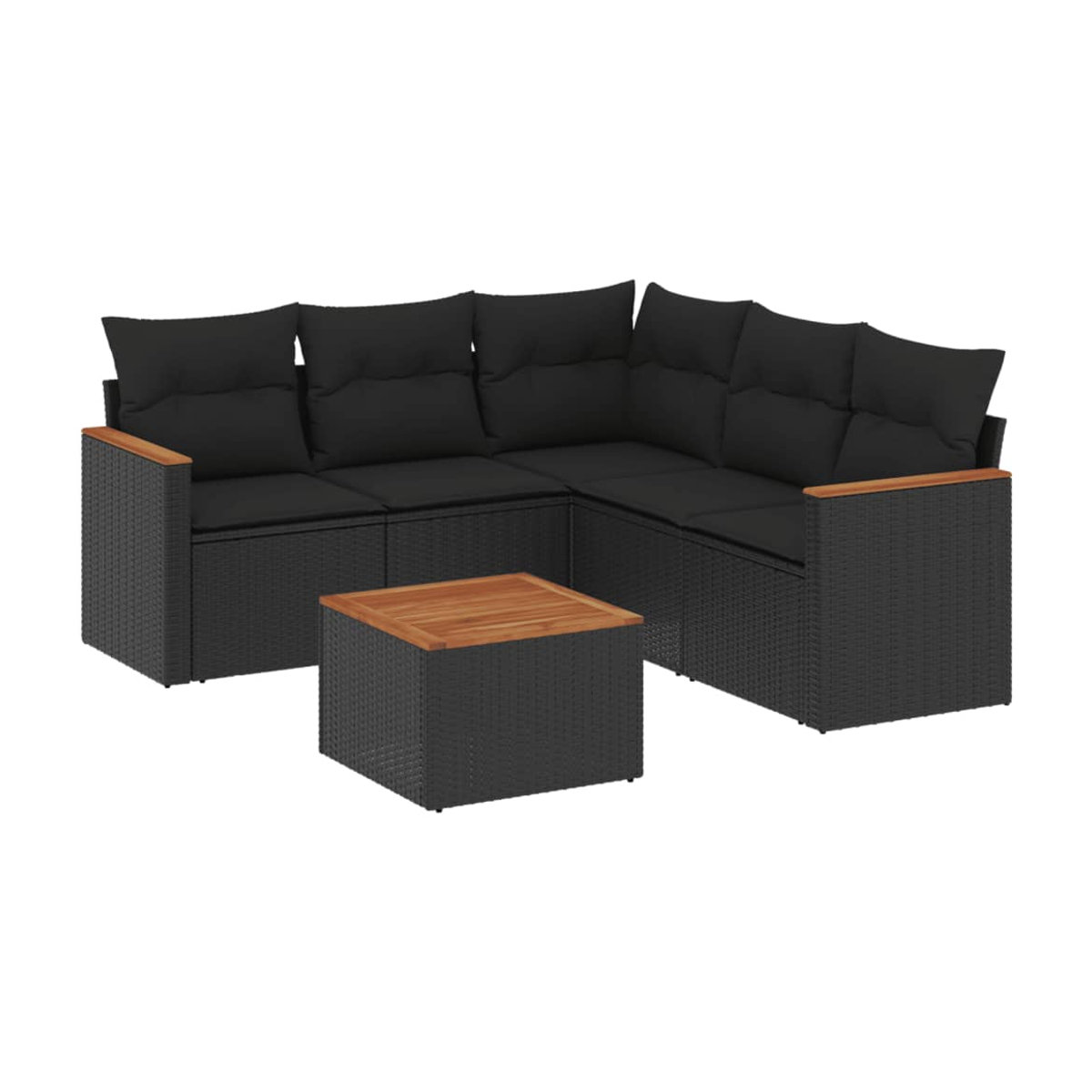 Vidaxl Gartenmöbel-Set aus Polyrattan und Akazie mit Kissen, 6-teilig, Schwarz - Bild 2