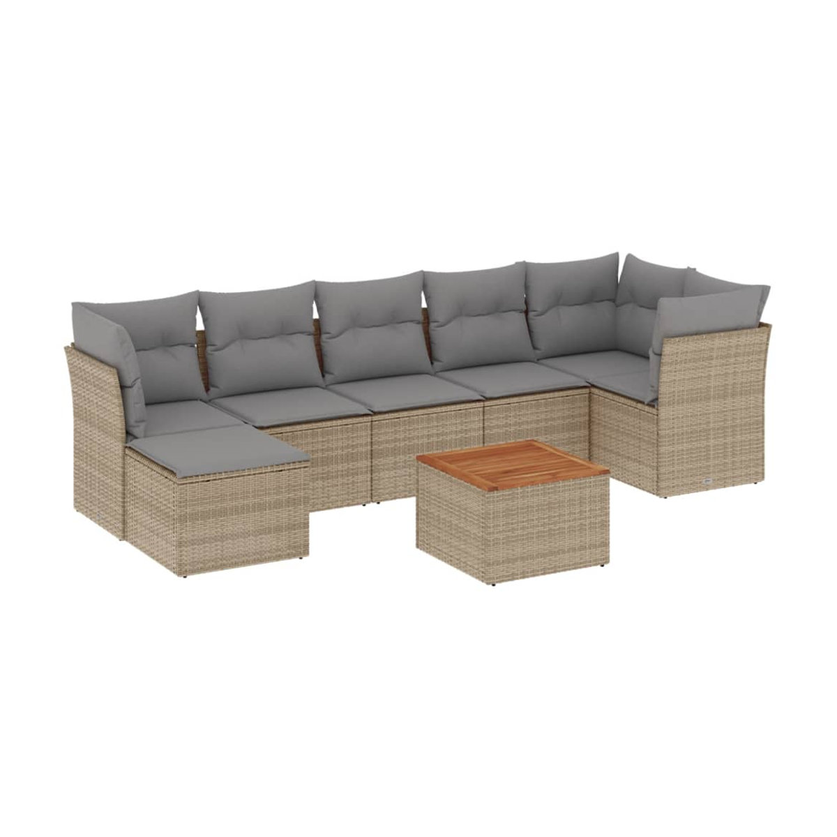 Vidaxl Gartenmöbel-Set aus Polyrattan und Akazie mit Kissen, 8-teilig, Beige/Grau - Bild 2
