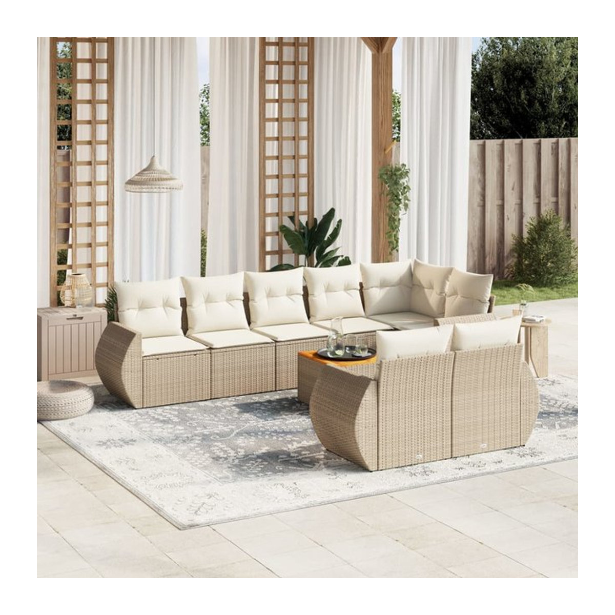 Vidaxl Gartenmöbel-Set aus Polyrattan und Akazie mit Kissen, 9-teilig, Beige - Bild 1