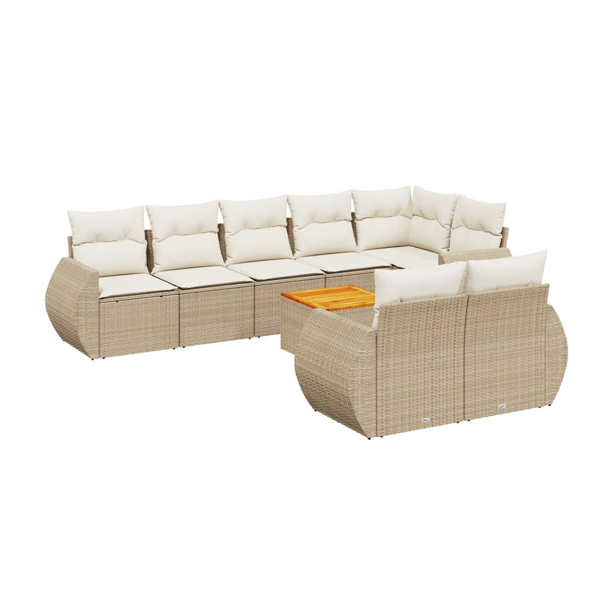 Vidaxl Gartenmöbel-Set aus Polyrattan und Akazie mit Kissen, 9-teilig, Beige - Bild 2