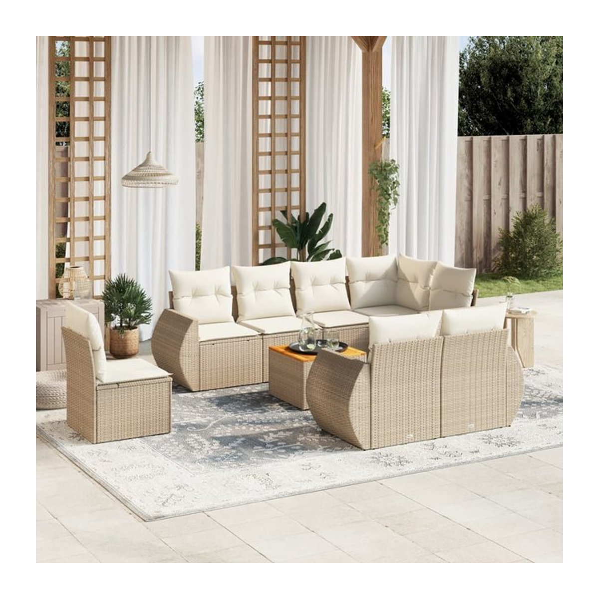 Vidaxl Gartenmöbel-Set aus Polyrattan und Akazie mit Kissen, 9-teilig, Beige - Bild 1