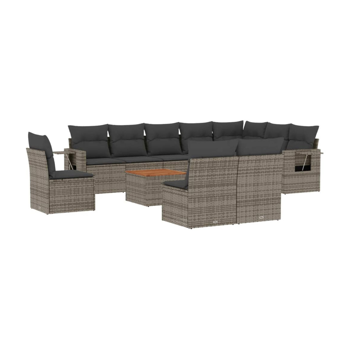 Vidaxl Gartenmöbel-Set aus Polyrattan und Akazie mit Kissen, Grau, 11-teilig - Bild 2