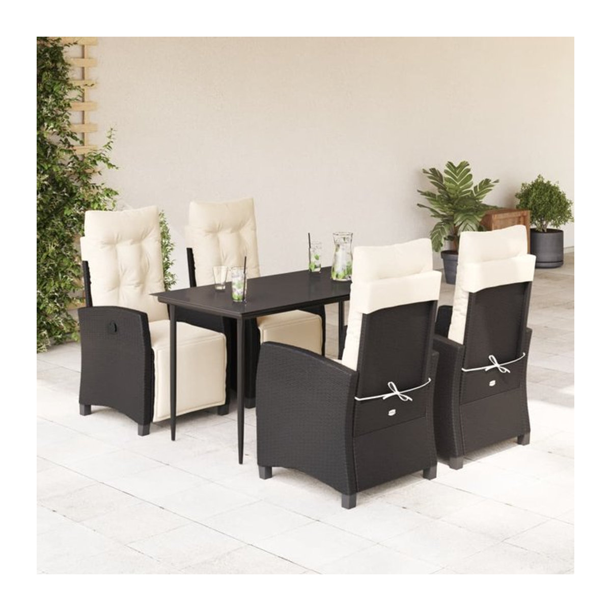 Vidaxl Gartenmöbel-Set aus Polyrattan und Glas mit Kissen, 5-teilig, Schwarz - Bild 1
