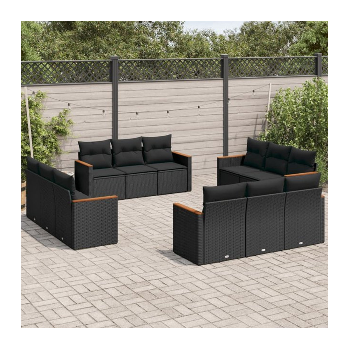 Vidaxl Gartenmöbel-Set aus Polyrattan und Stahl mit 12-teiligem Zubehör und Kissen, Schwarz - Bild 1