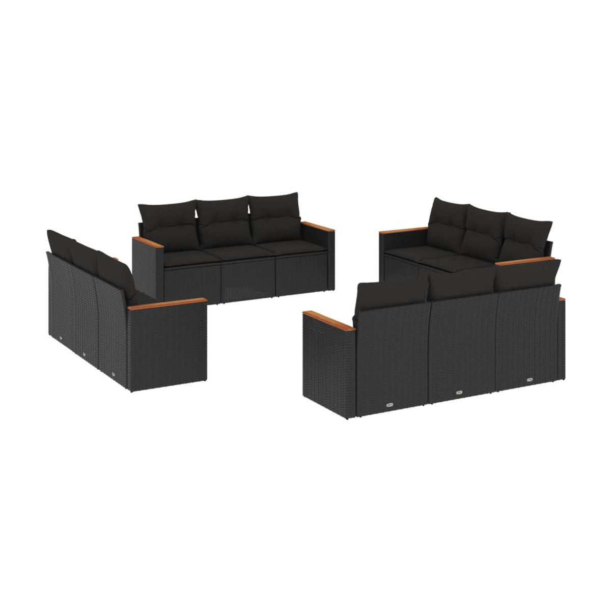Vidaxl Gartenmöbel-Set aus Polyrattan und Stahl mit 12-teiligem Zubehör und Kissen, Schwarz - Bild 2