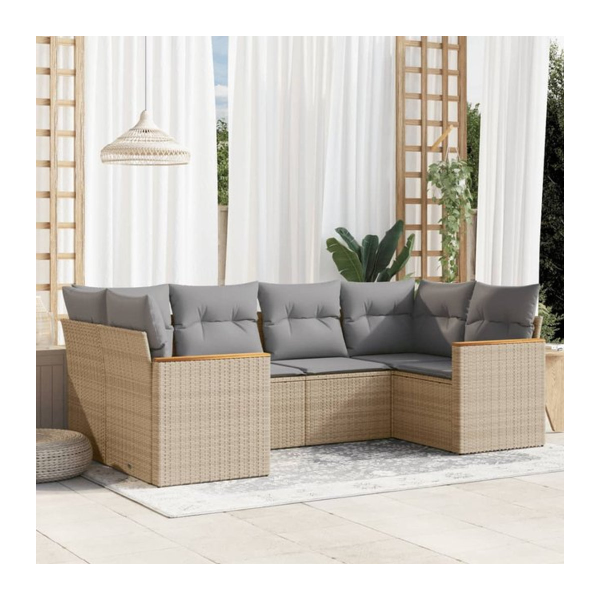 Vidaxl Gartenmöbel-Set aus Polyrattan und Stahl mit 6 Teilen und Kissen in Beige - Bild 1