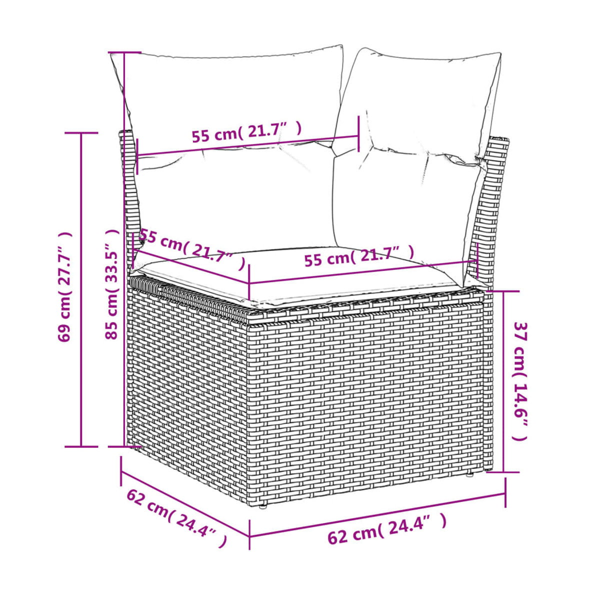Vidaxl Gartenmöbel-Set aus Polyrattan und Stahl mit 6 Teilen und Kissen in Beige - Bild 4