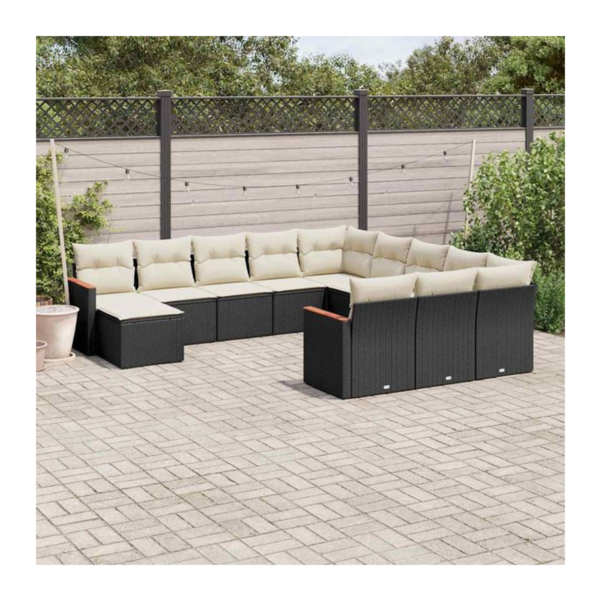 Vidaxl Gartenmöbel-Set aus Polyrattan und Stahl mit Kissen, 12-teilig, Schwarz - Bild 1