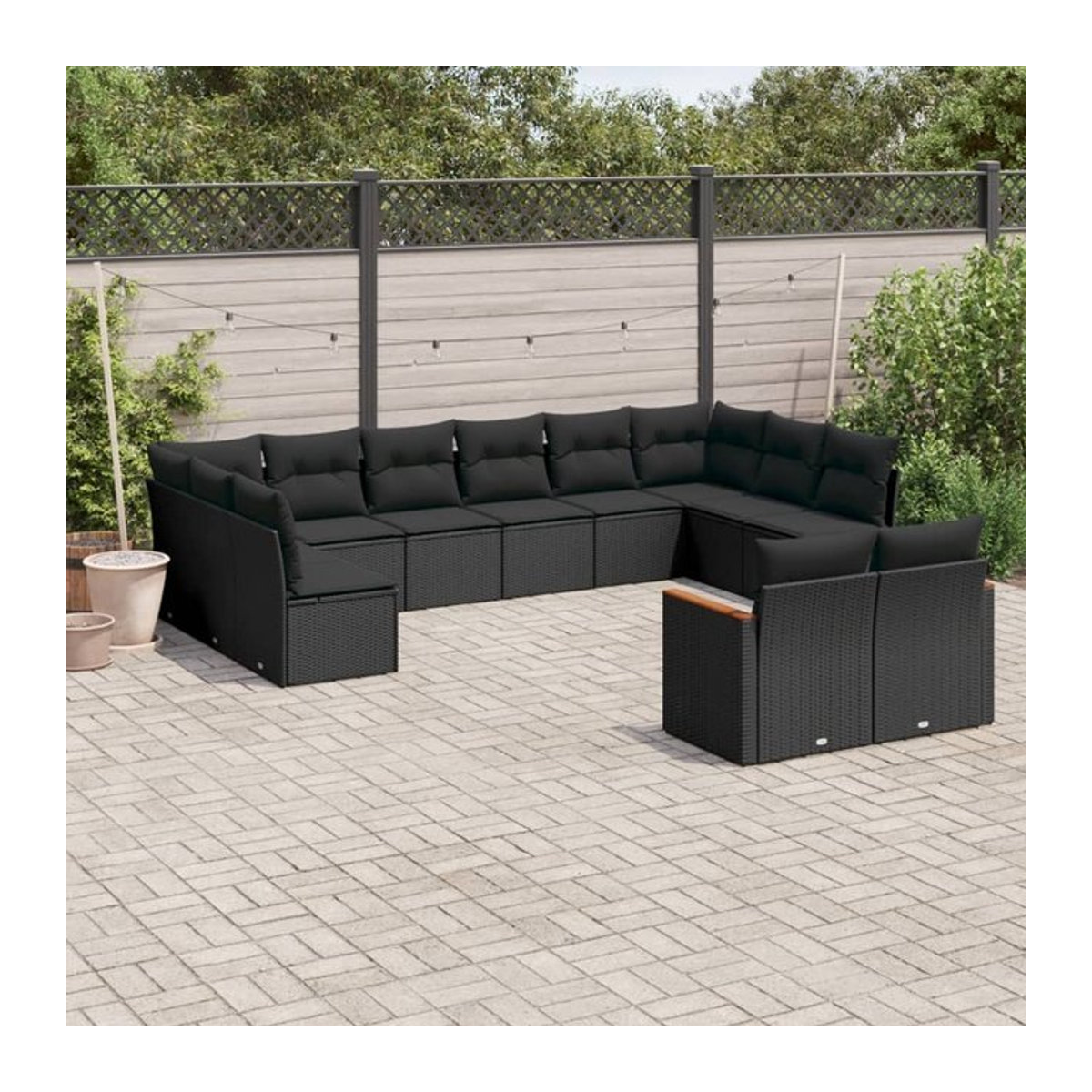 Vidaxl Gartenmöbel-Set aus Polyrattan und Stahl mit Kissen, 12-teilig, Schwarz - Bild 1