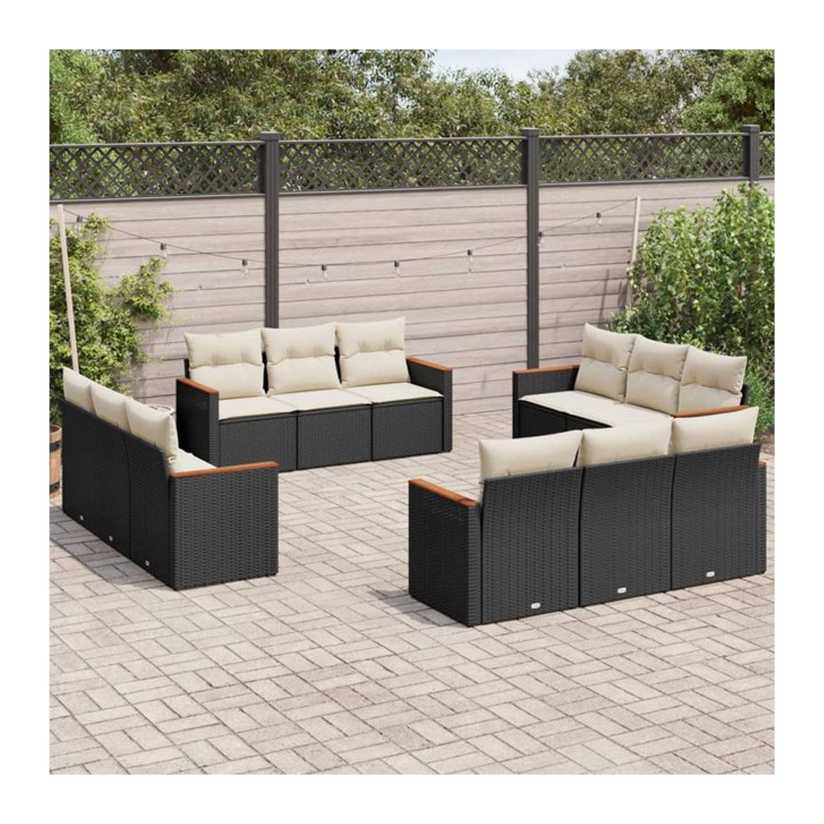 Vidaxl Gartenmöbel-Set aus Polyrattan und Stahl mit Kissen, 12-teilig, Schwarz - Bild 1