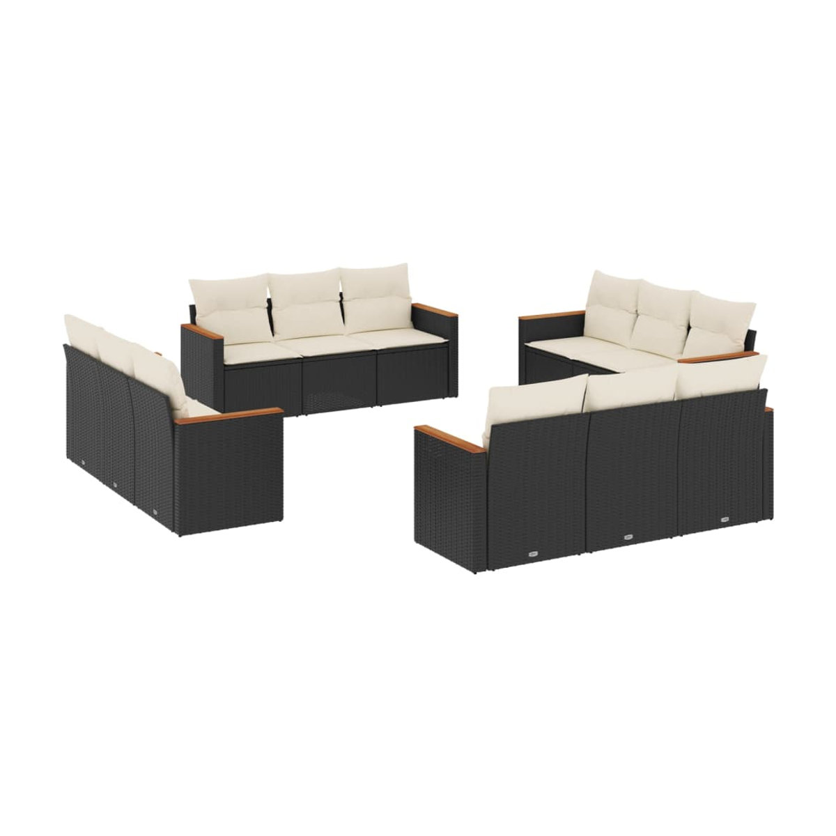 Vidaxl Gartenmöbel-Set aus Polyrattan und Stahl mit Kissen, 12-teilig, Schwarz - Bild 2
