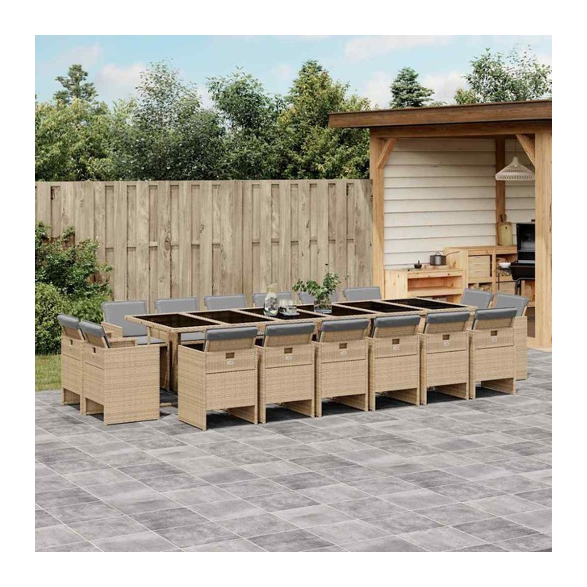 Vidaxl Gartenmöbel-Set aus Rattan mit Kissen und Glastisch in Beige, 17-teilig - Bild 1