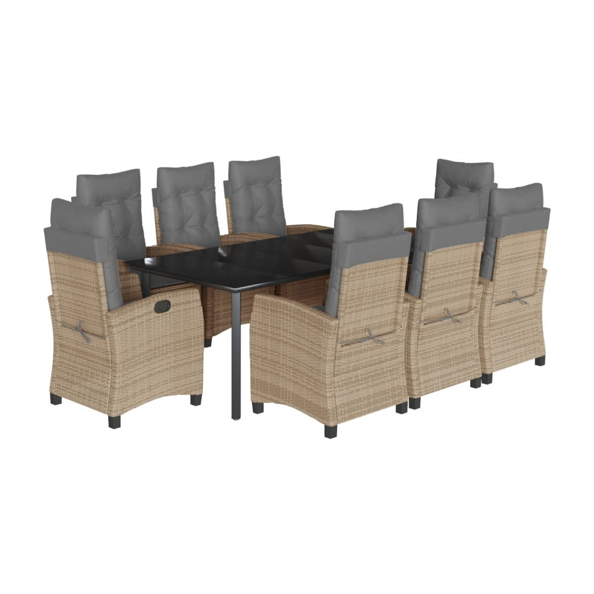 Vidaxl Gartenmöbel-Set aus Rattan mit Kissen und Glastisch in Beige, 9-teilig - Bild 2