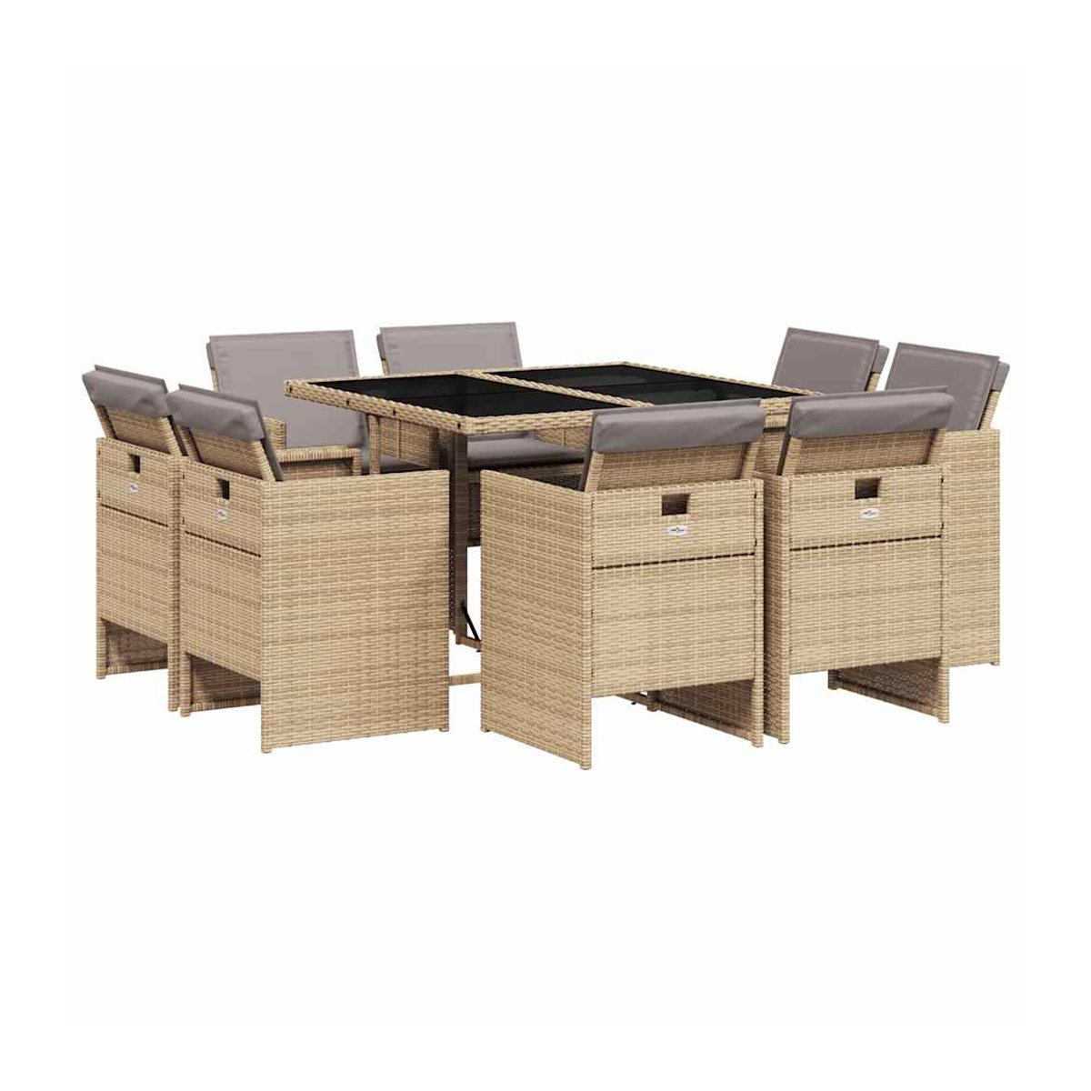 Vidaxl Gartenmöbel-Set aus Rattan mit Kissen und Glastisch in Beige, 9-teilig, modern - Bild 2