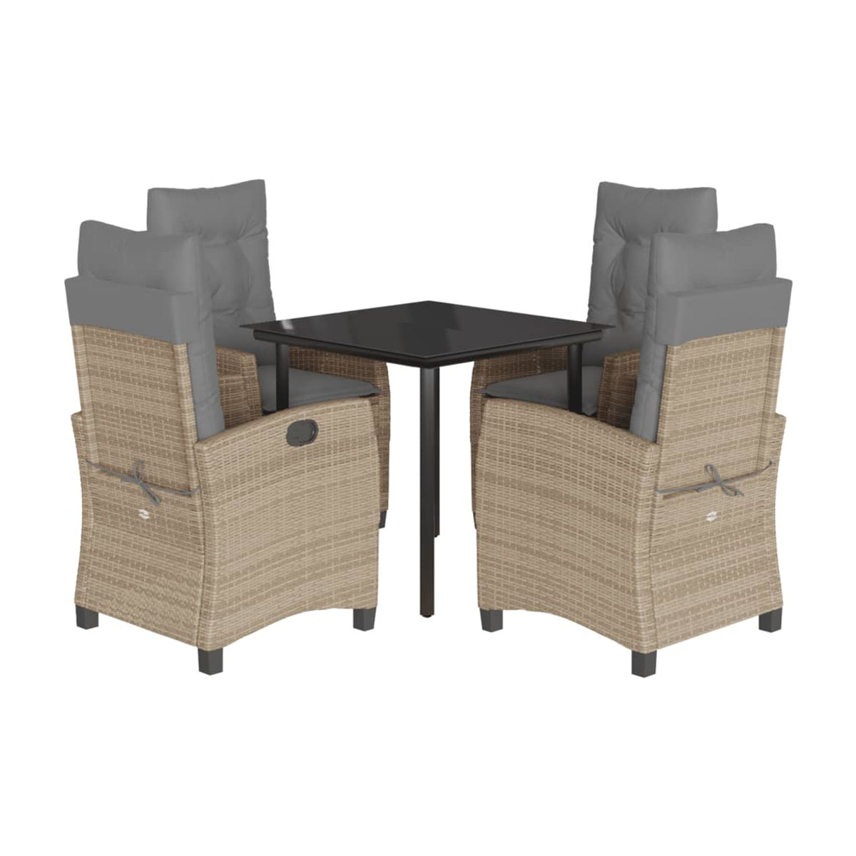 Vidaxl Gartenmöbel-Set aus Rattan mit Kissen und Glastisch in Beige, modern, 5-teilig - Bild 2