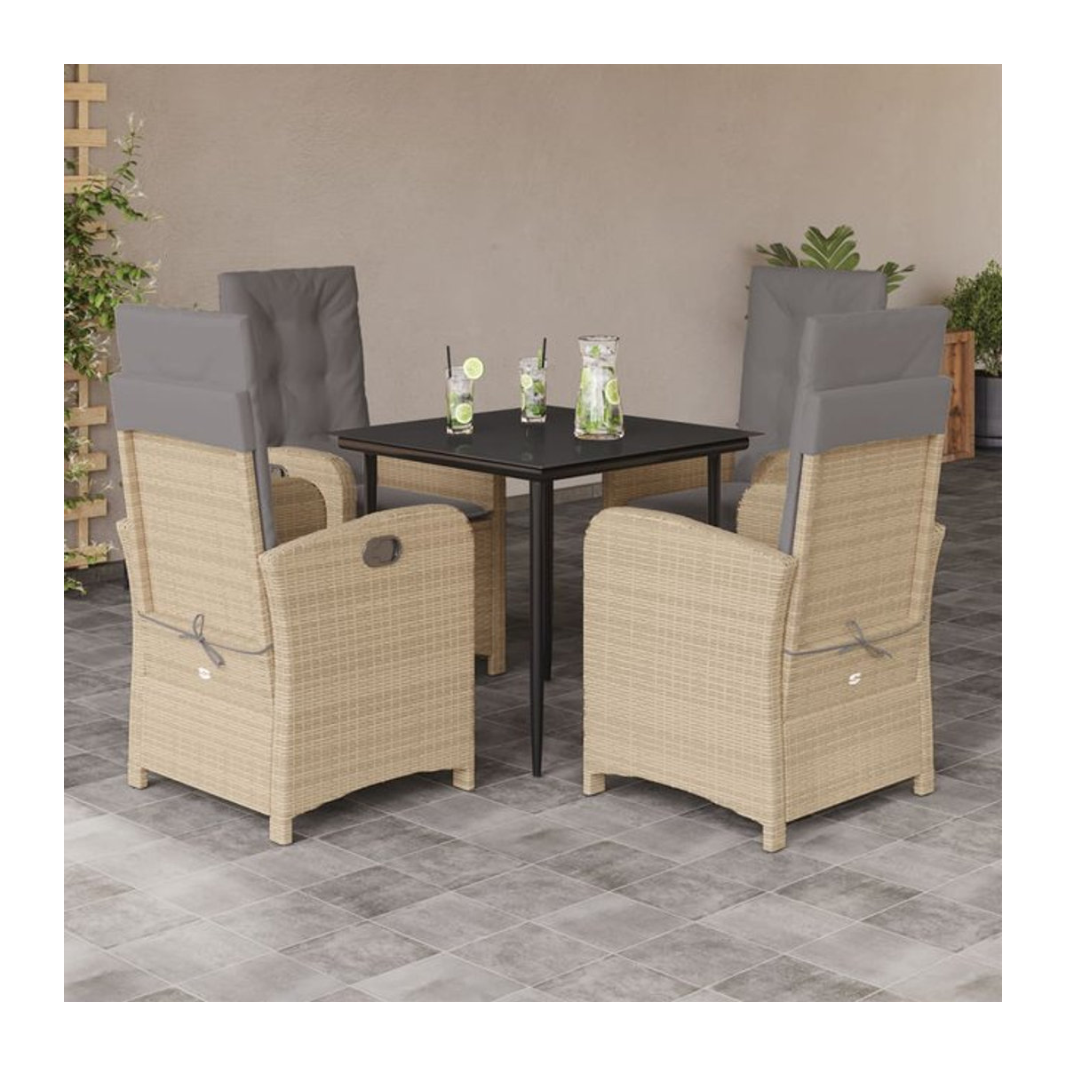 Vidaxl Gartenmöbel-Set aus Rattan mit Kissen und Glastisch in Beige, modern, 5-teilig - Bild 1
