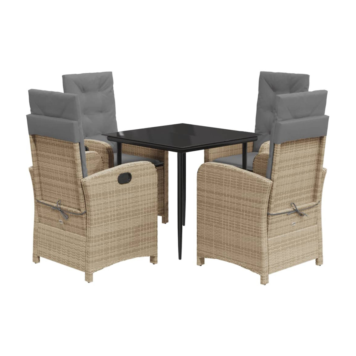 Vidaxl Gartenmöbel-Set aus Rattan mit Kissen und Glastisch in Beige, modern, 5-teilig - Bild 2