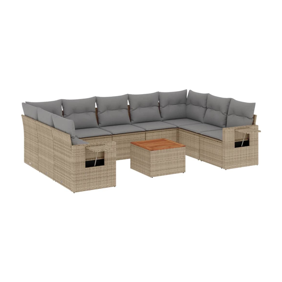 Vidaxl Gartenmöbel-Set aus Rattan und Holz mit 10-teiligem Kissen-Set in Beige, modern - Bild 3
