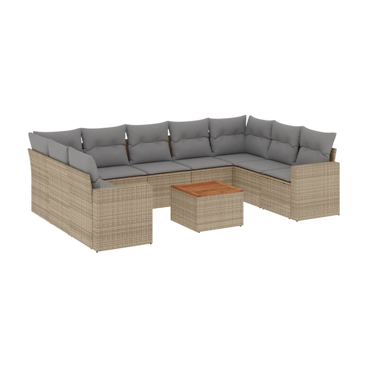 Vidaxl Gartenmöbel-Set aus Rattan und Holz mit 10-teiligem Kissen-Set in Beige, modern - Bild 2