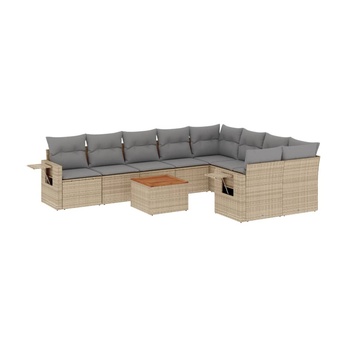 Vidaxl Gartenmöbel-Set aus Rattan und Holz mit 10-teiligem Kissen-Set in Beige und Grau - Bild 2