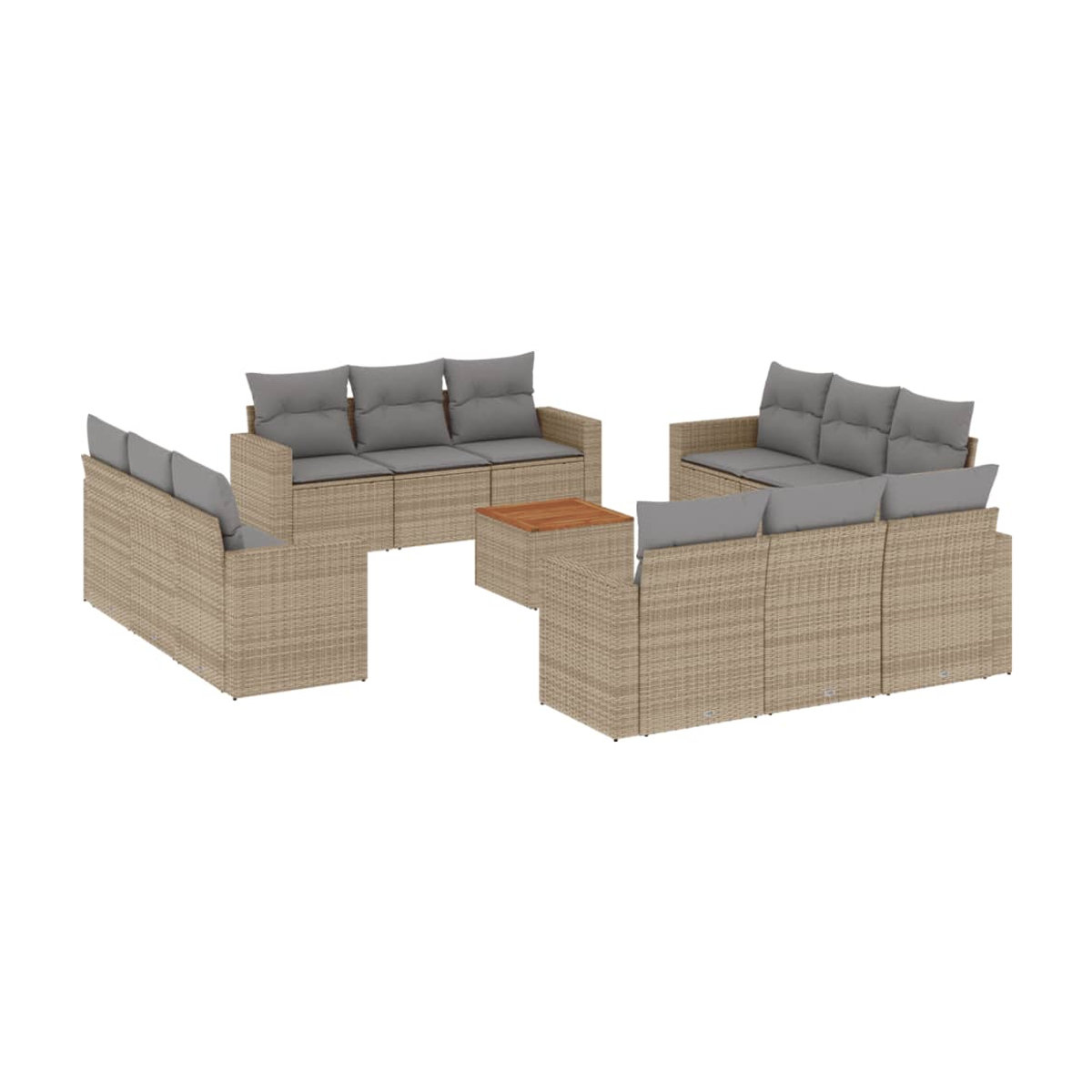 Vidaxl Gartenmöbel-Set aus Rattan und Holz mit 13-teiligem Kissen-Set in Beige - Bild 2