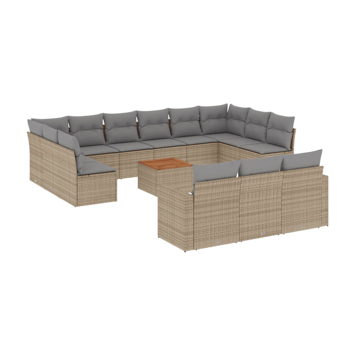 Vidaxl Gartenmöbel-Set aus Rattan und Holz mit 14-teiligen Kissen in Beige, modern - Bild 2